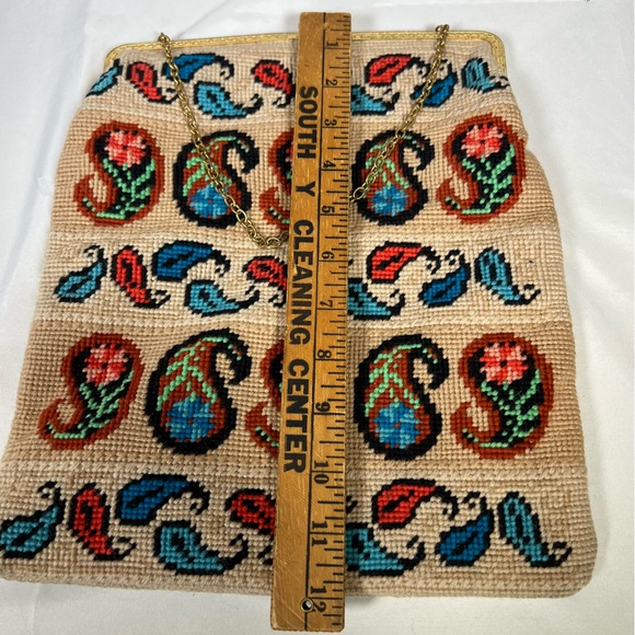 Vintage Needlepoint Tapestry Paisley Motif Shoulder Clutch Handbag Purse - Picture 12 of 13
